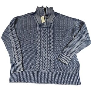 New L.L. Bean Signature Indigo Men's Quarter-Zip‎ Cable-Knit Sweater NWT $149